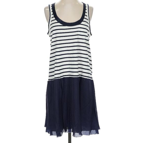 Sacai Luck White Navy Cotton Striped Tank Dress Cupro Skirt 3 L - Picture 4 of 12
